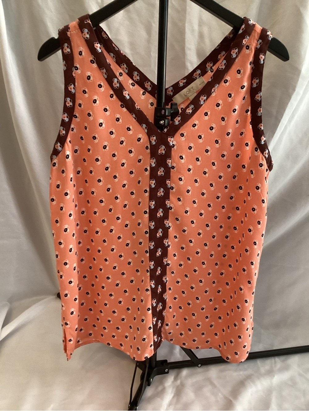 LOFT Peach Floral Tank with Brown Trim